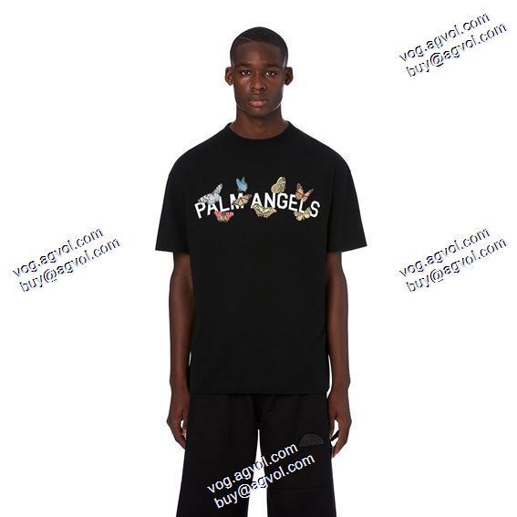パーム エンジェルス 2020秋冬 スタイルアップ効果 蝶々文字プリント半袖Tシャツ Palm Angels ブランド 偽物 通販 2色可選
